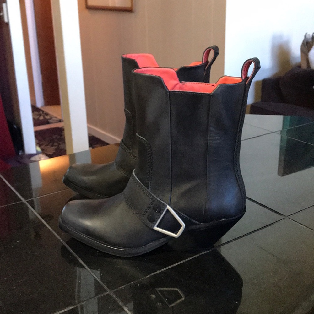 Diesel Black Ankle Boots with Red Lining